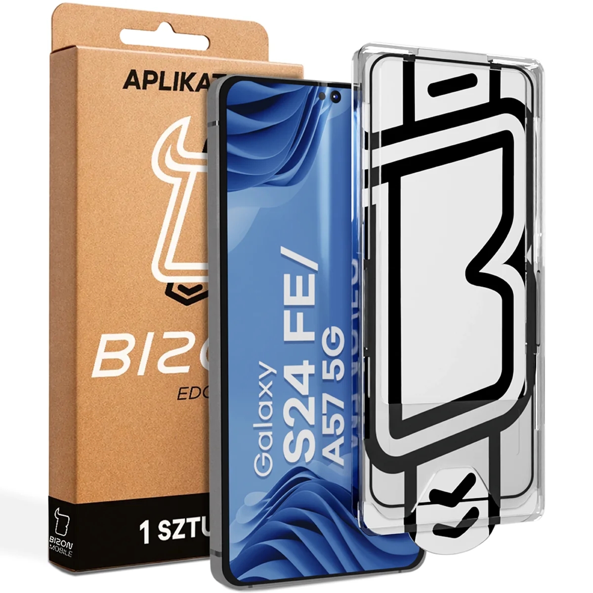 Szkło hartowane z ramką aplikacyjną Bizon Glass Aplikator Edge do Galaxy S24 FE / A57 5G, 1 zestaw