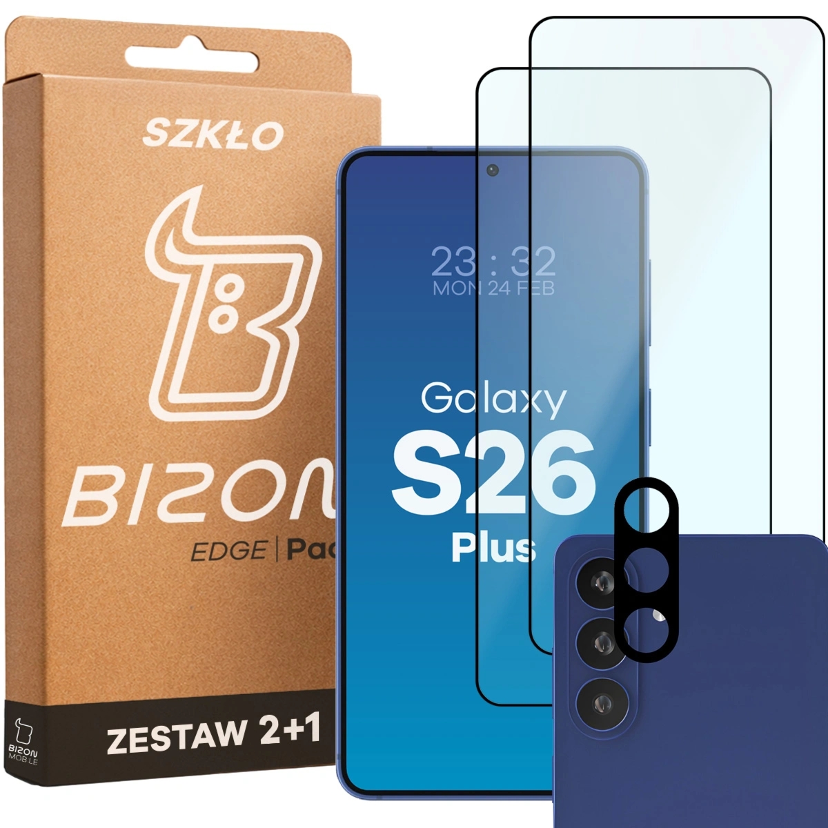 2x Szkło + szybka na aparat Bizon Glass Edge Pack do Galaxy S26 Plus