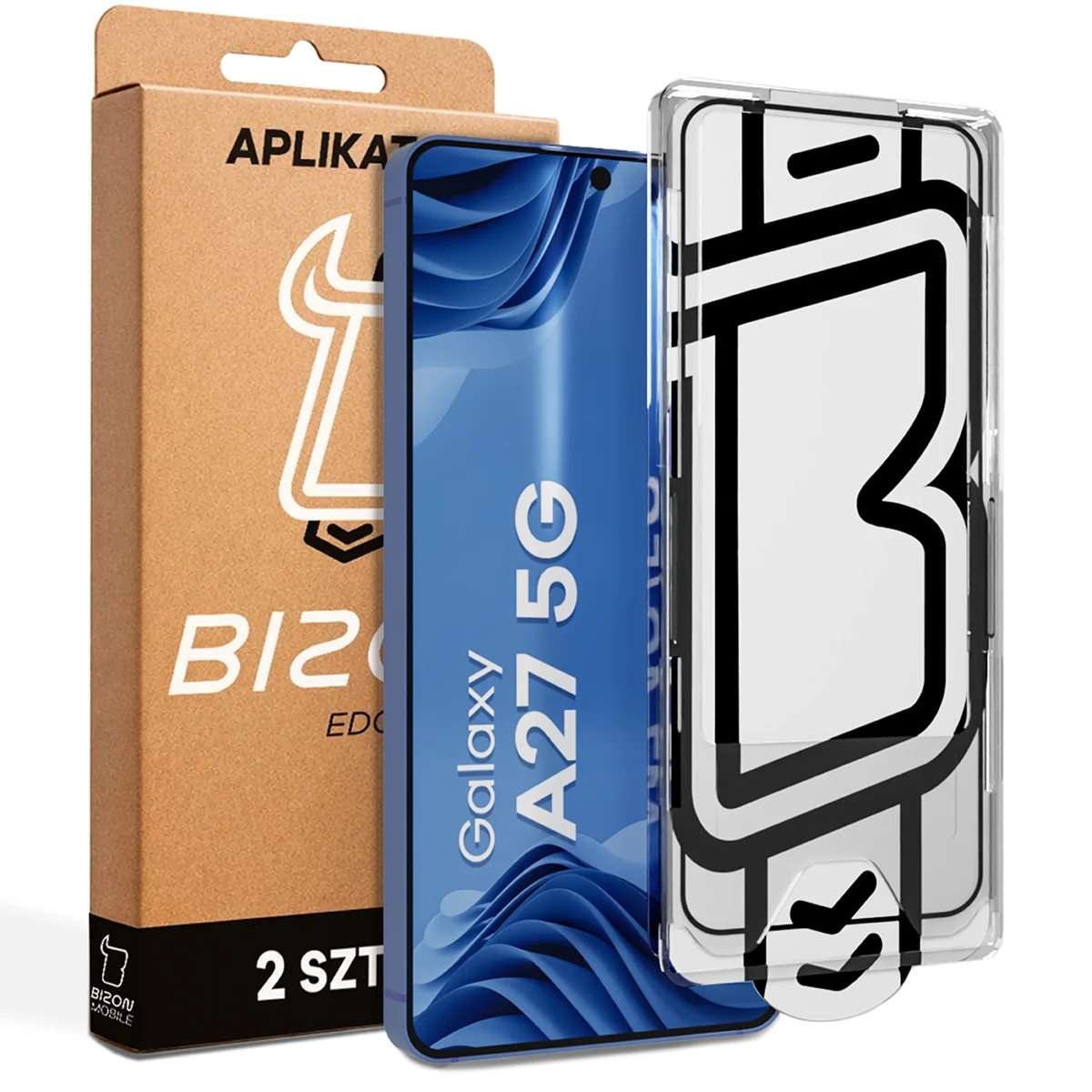 Szkło hartowane z ramką aplikacyjną Bizon Glass Aplikator Edge do Galaxy A27 5G, 2 zestawy