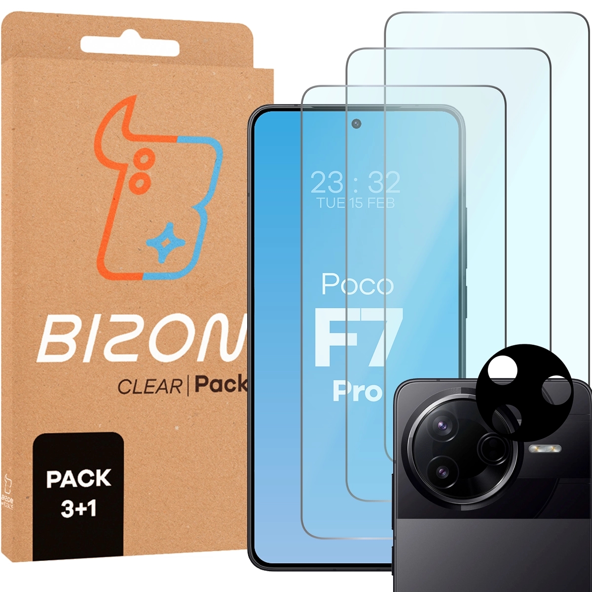 Image of 3x Szkło hartowane + szybka na aparat Bizon Glass Clear 2 Pack do Xiaomi Poco F7 Pro
