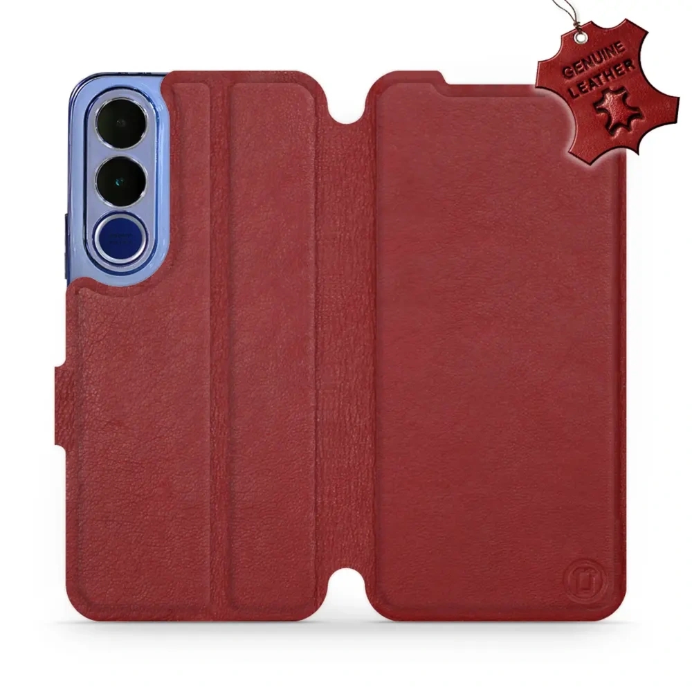 Etui z naturalnej skóry do Vivo V70 FE 5G, Mobiwear Leather, ciemno-czerwone