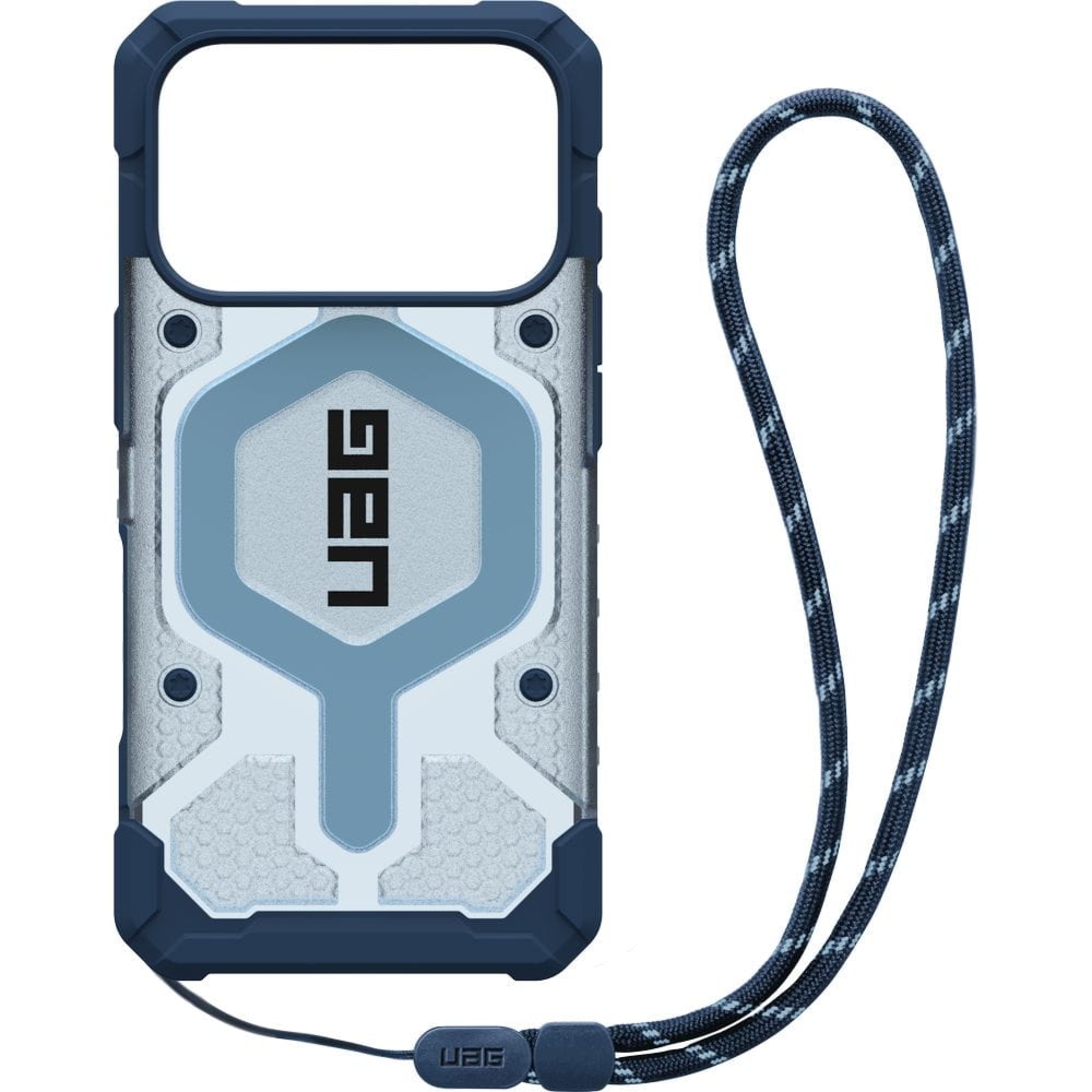 Etui pancerne ze smyczką UAG Pathfinder Clear Mag Lanyard do MagSafe do iPhone 18 Pro / 17 Pro, półprzezroczysto-niebieskie