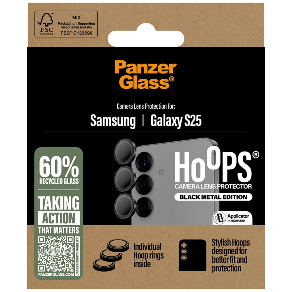 Szkło hartowane na aparat PanzerGlass Hoops do Galaxy S25, czarne