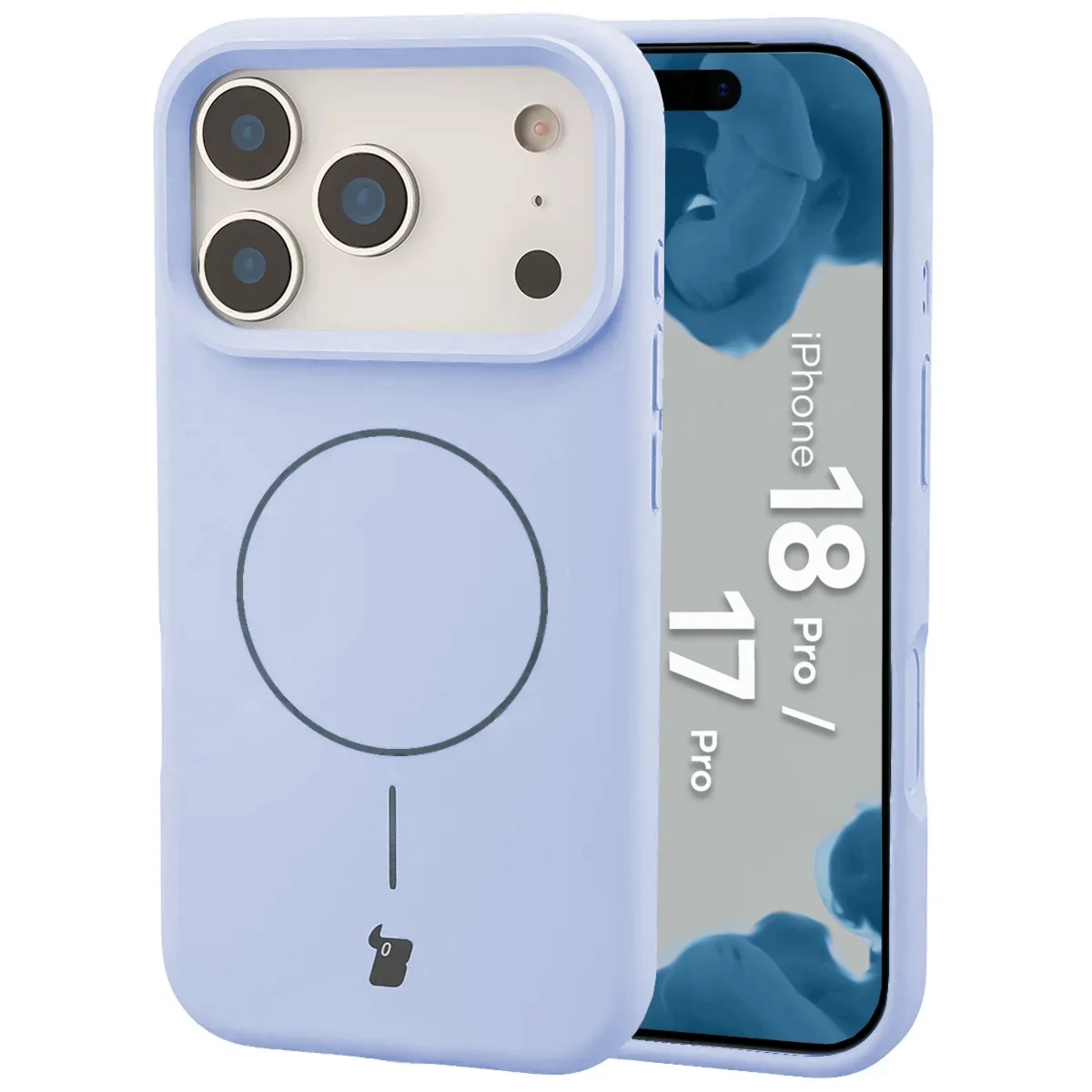 Silikonowe etui z pierścieniem magnetycznym Bizon Soft Case Magnetic do iPhone 18 Pro / 17 Pro, jasnoniebieskie