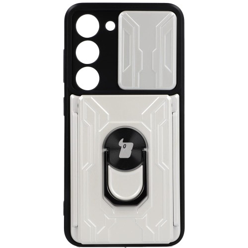 Image of Etui Bizon Case Camshield Card Slot Ring do Galaxy S23, białe