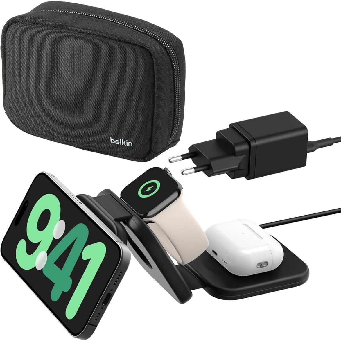 Ładowarka indukcyjna Belkin Boost Pro Travel Pad 3w1 Qi2 15W WIZ024 dla iPhone z MagSafe / Apple Watch / AirPods, czarna