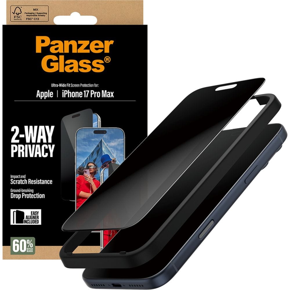 Szkło prywatyzujące z aplikatorem PanzerGlass 2-way Ultra-Wide Fit Privacy + EasyAligner do iPhone 17 Pro Max