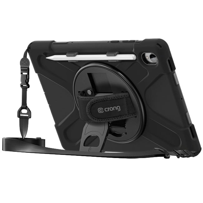 Etui z podstawką i paskiem na ramię do Galaxy Tab S11, Crong Defender Plus, czarne
