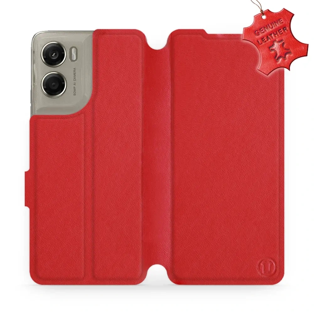 Etui z naturalnej skóry do Motorola Moto G06 4G / Motorola Moto G06 Power 4G, Mobiwear Leather, czerwone