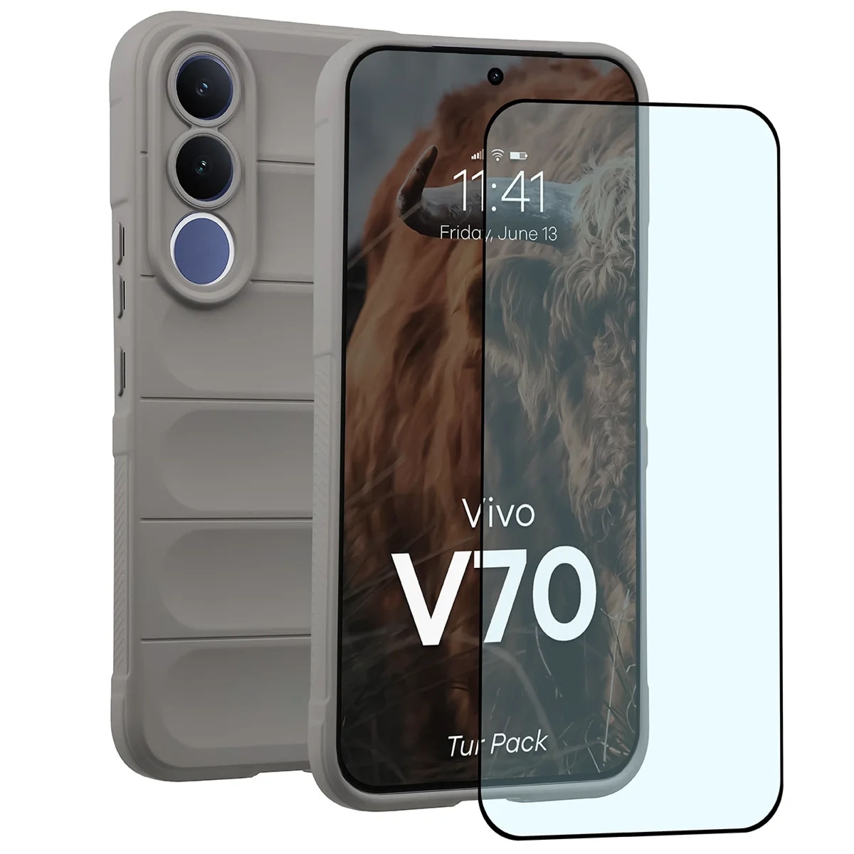 Pancerne etui + szkło hartowane Bizon Tur Pack do Vivo V70 5G, jasnoszare