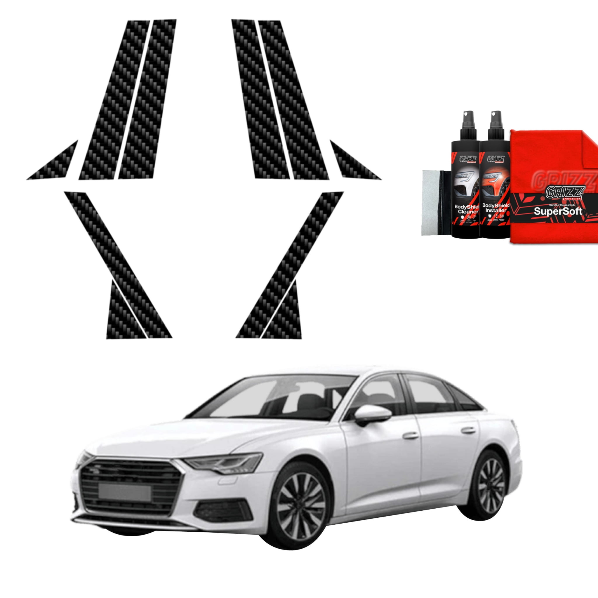 10w1 Folia karbonowa Grizz Protector na słupki do Audi A6 C8 Sedan (2018-2023)