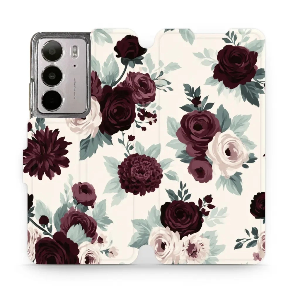 Etui z klapką do realme C75 4G, realme C75 5G, Mobiwear Book, róże z szałwią na kremie