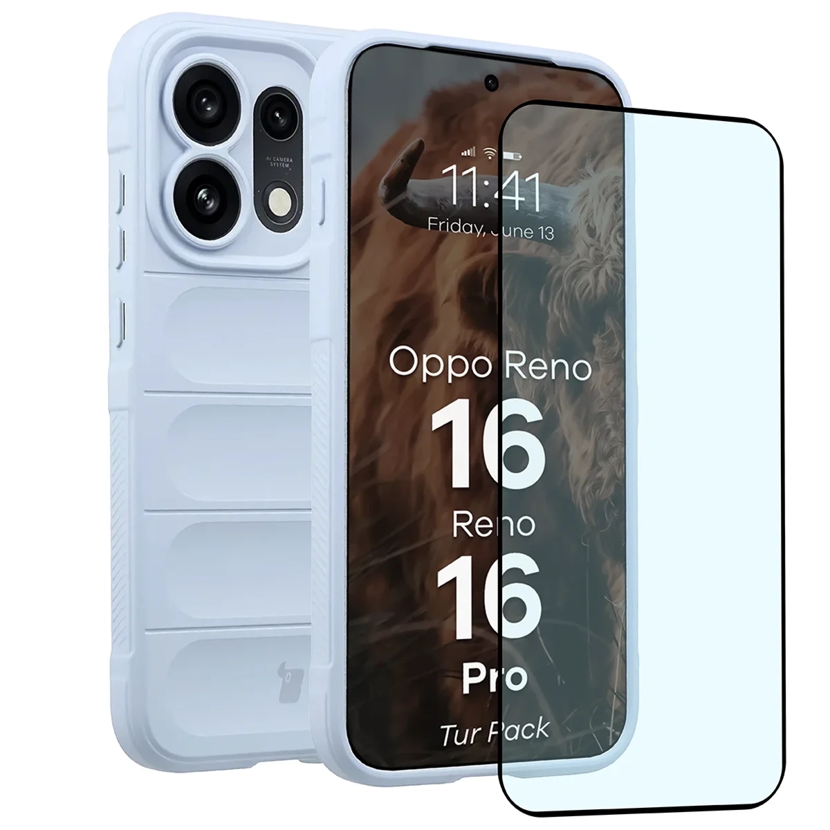 Pancerne etui + szkło hartowane Bizon Tur Pack do Oppo Reno16 / Reno16 Pro 5G, jasnoniebieskie