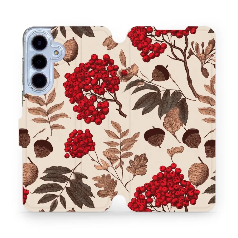 Etui z klapką do Galaxy S25 FE, Mobiwear Book, jarzębina na ecru