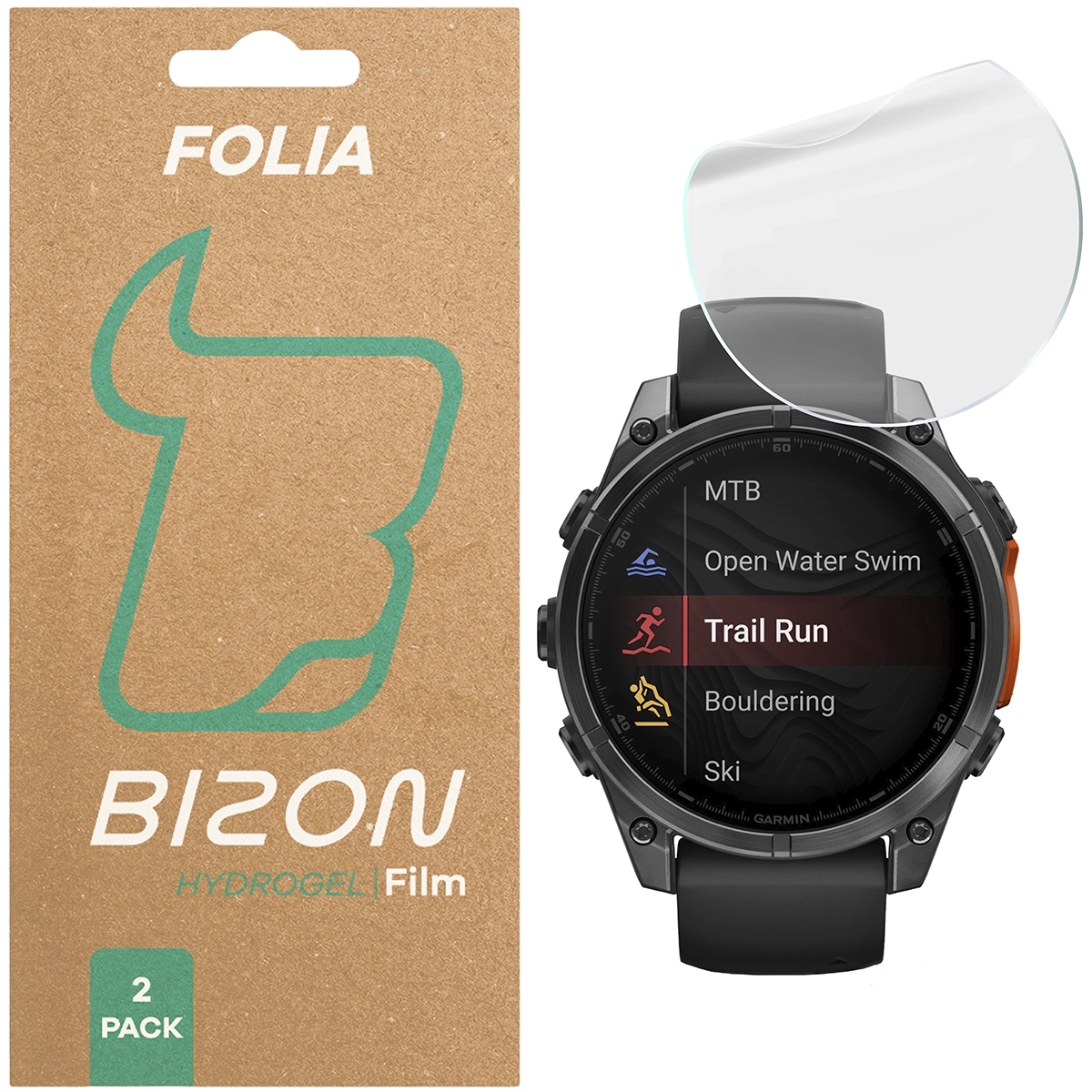 Image of Folia hydrożelowa na ekran Bizon Glass Watch Hydrogel do Garmin Tactix 8 AMOLED 47 mm, 2 sztuki