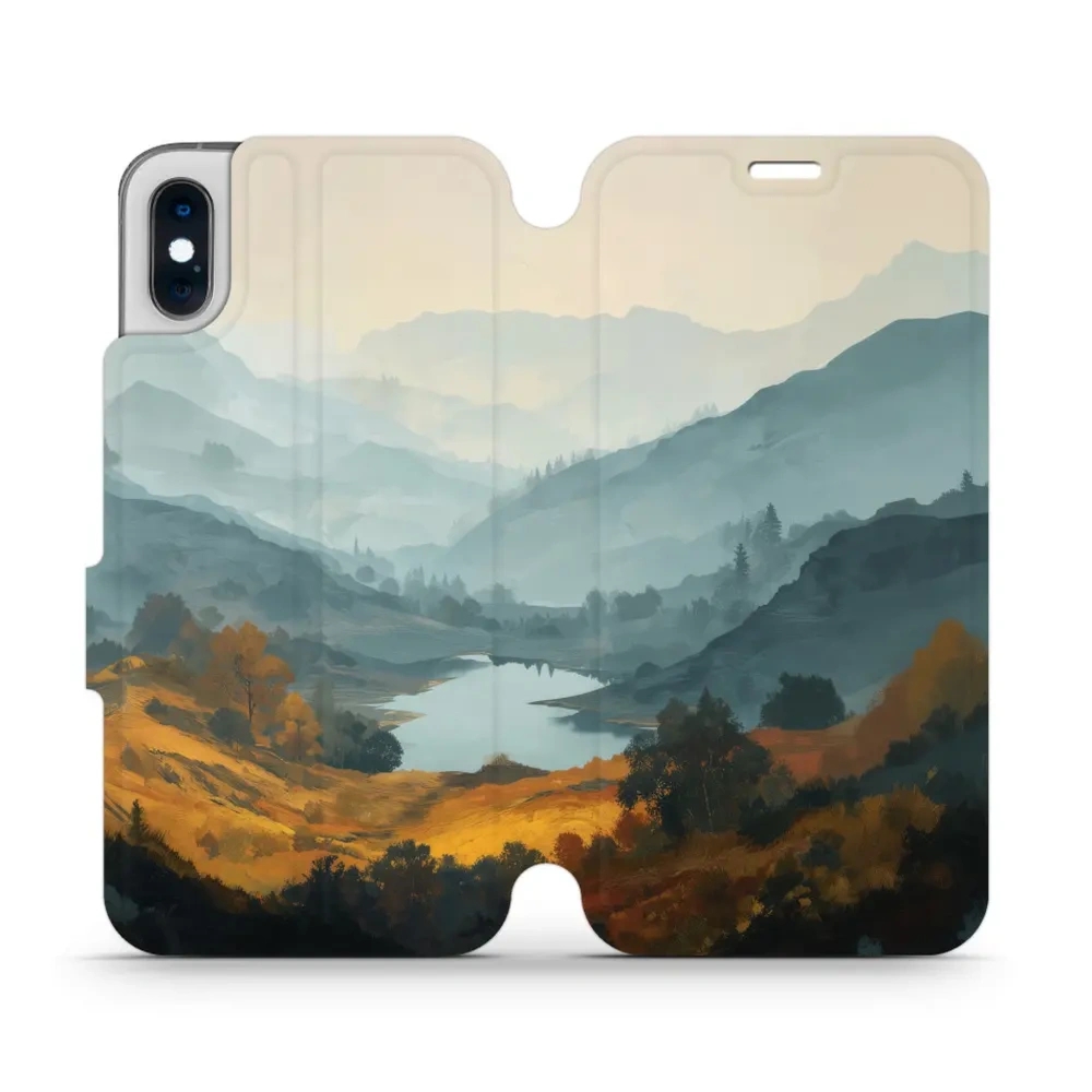 Etui z klapką do iPhone XS, Mobiwear Book, jezioro w dolinie