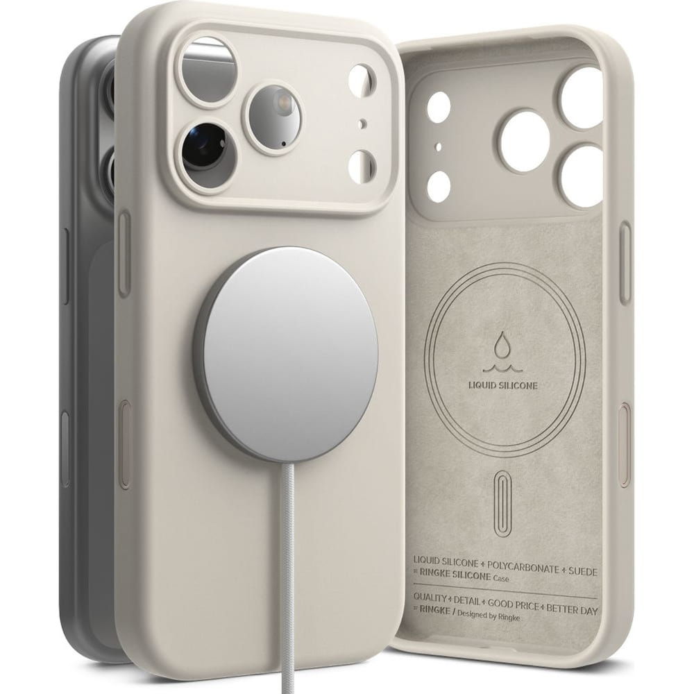 OUTLET: Etui Ringke Silicone Magnetic CC do MagSafe do iPhone 17 Pro, beżowe