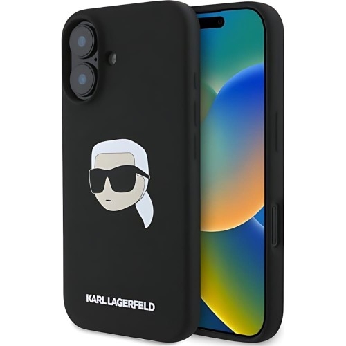 Image of Etui Karl Lagerfeld Hard Case Silicone Karl Head do iPhone 16, czarne