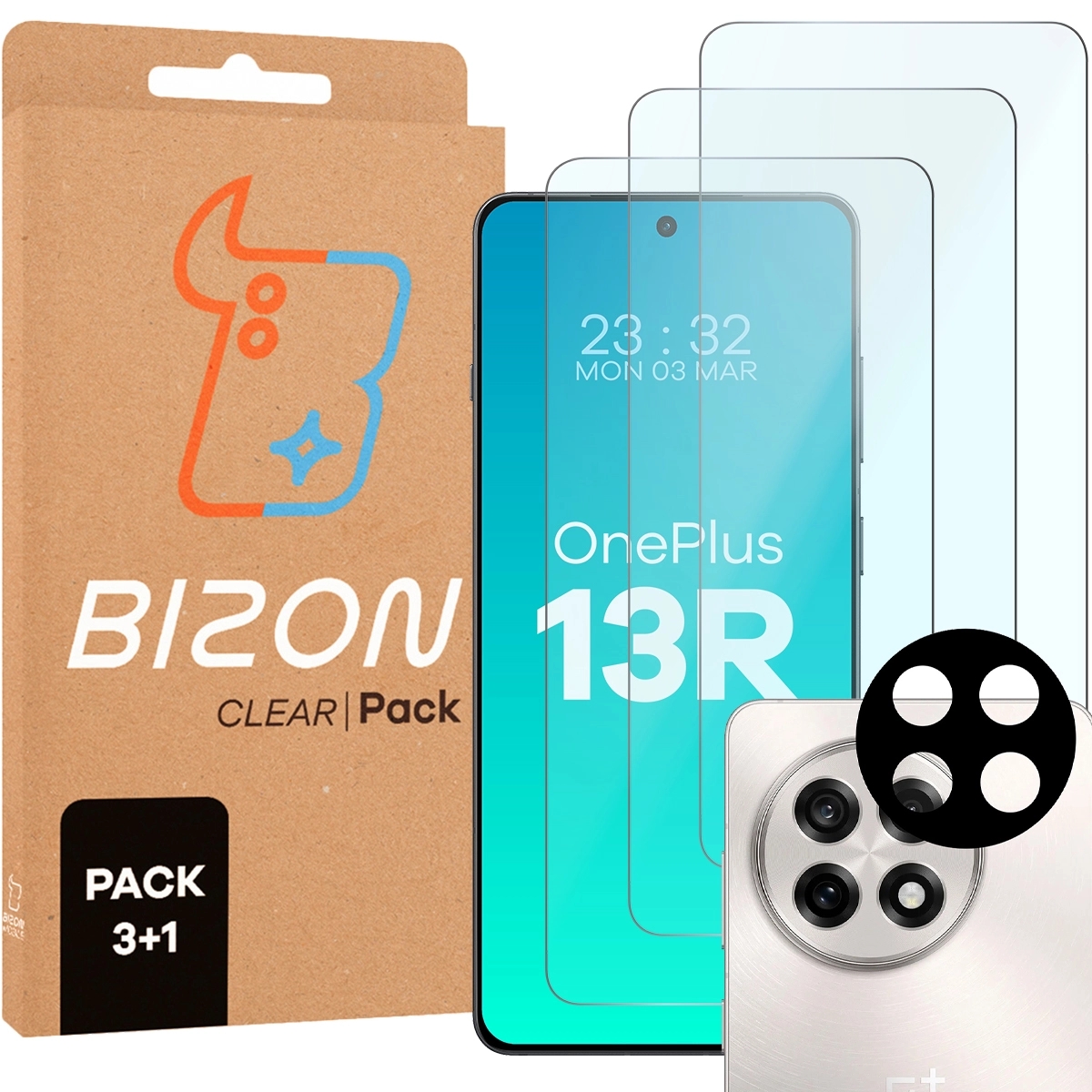 Image of 3x Szkło hartowane + szybka na aparat Bizon Glass Clear 2 Pack do OnePlus 13R