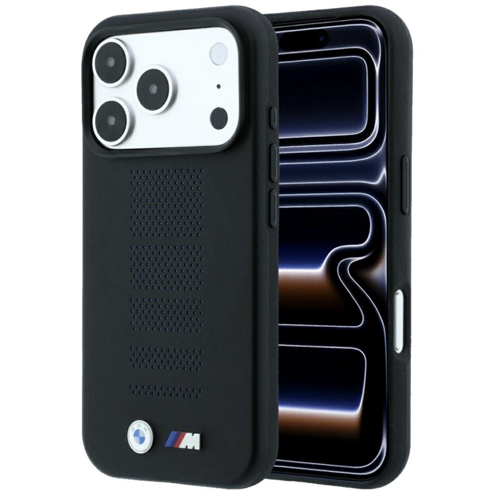 Etui BMW M Blue Perfo Metal Logo MagSafe do iPhone 18 Pro Max / 17 Pro Max, czarne