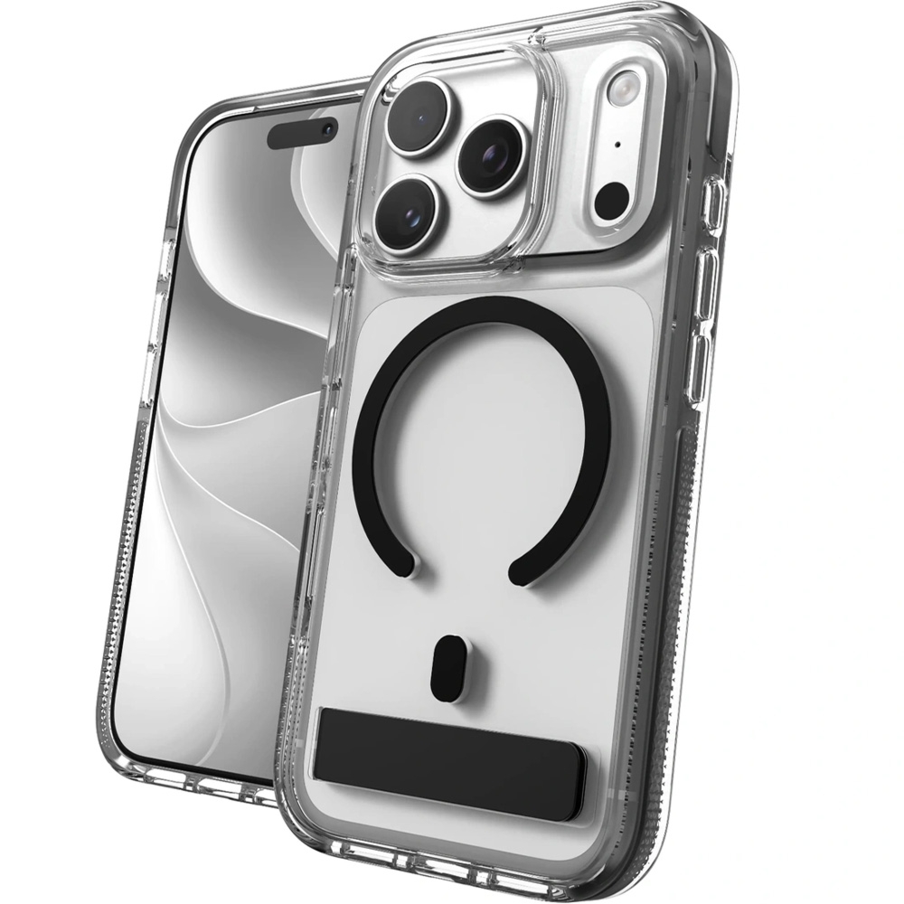 Etui ZAGG Santa Cruz Snap Kickstand do MagSafe do iPhone 18 Pro / 17 Pro, przezroczysto-czarne
