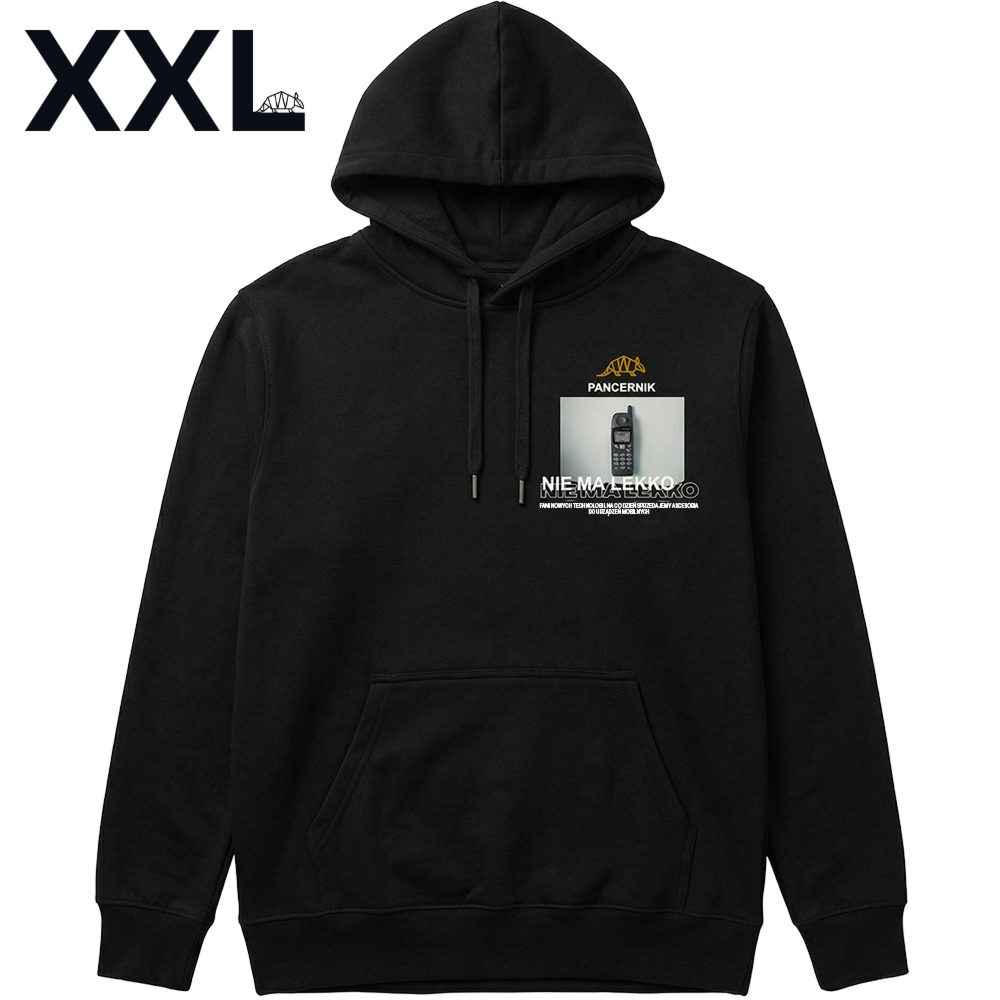 Bluza z kapturem, hoodie Pancernik Retro (nie ma lekko), czarna XXL