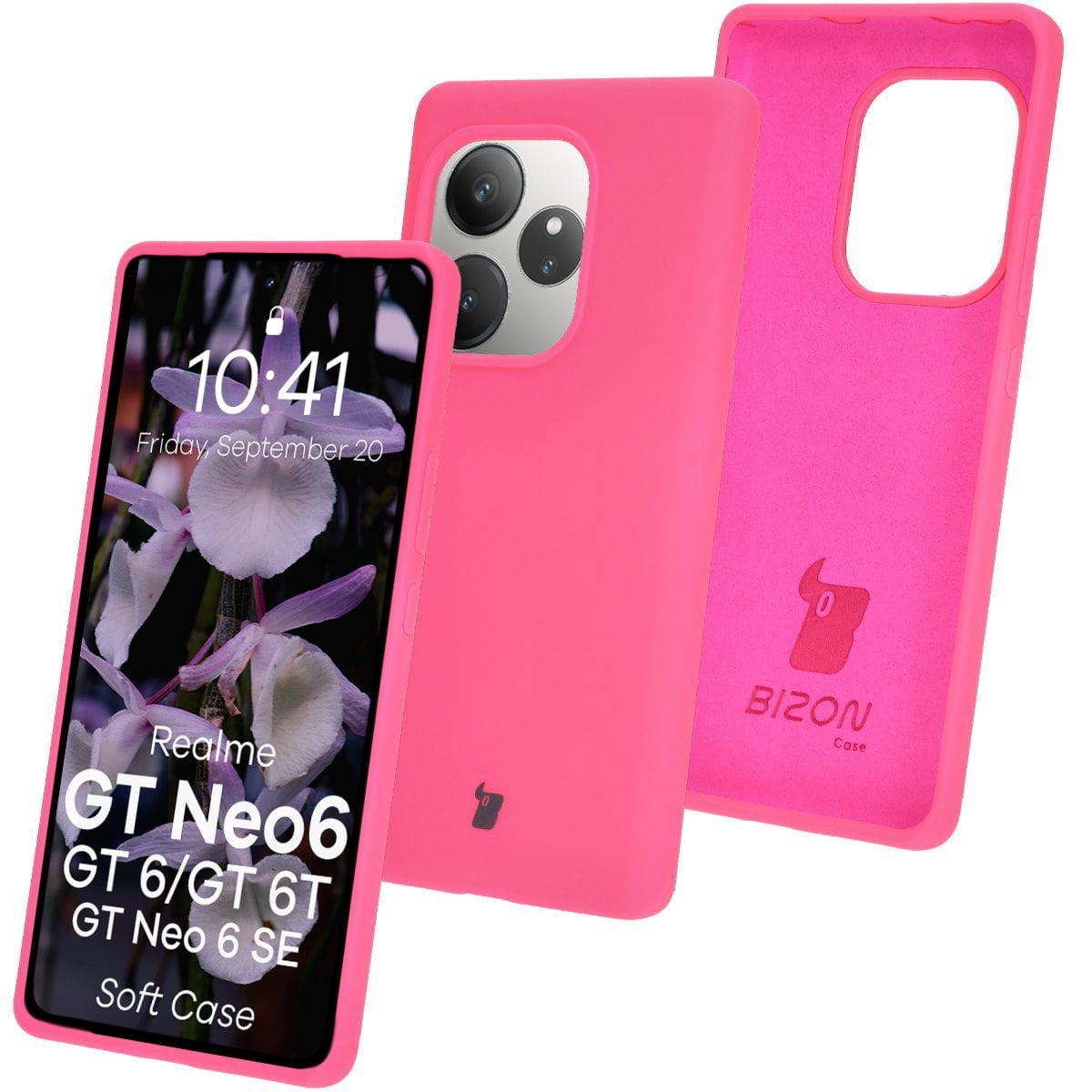 Silikonowe etui Bizon Soft Case do Realme GT 6 / 6T / Neo 6 / Neo 6 SE, neonowo-różowe