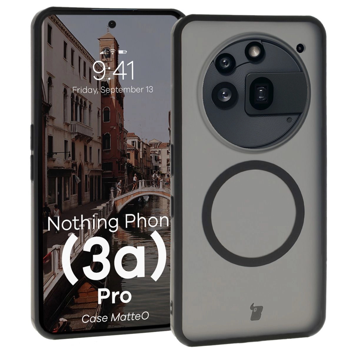 Etui z pierścieniem magnetycznym Bizon Case MatteO do Nothing Phone (3a) Pro, przydymione-czarne