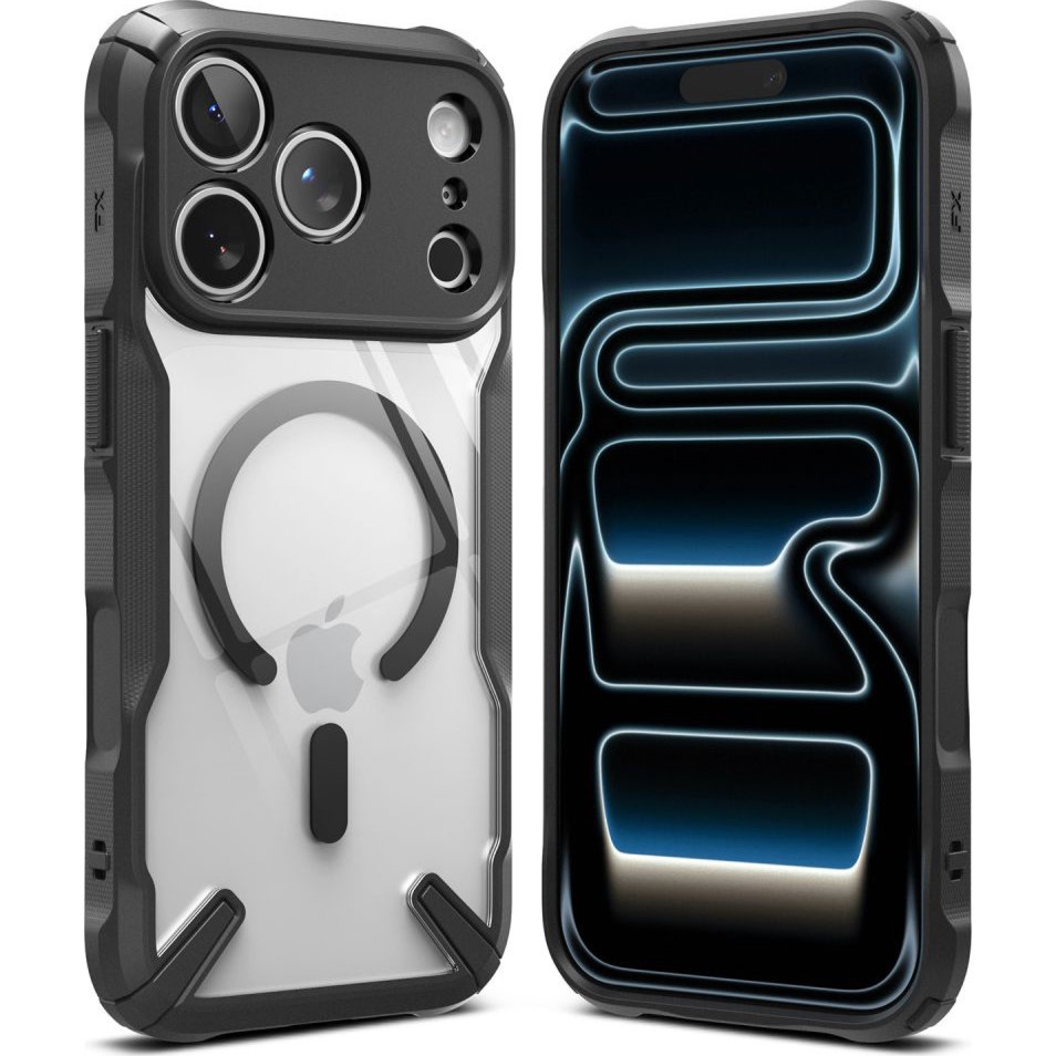 Etui Ringke Fusion X Magnetic do MagSafe do iPhone 18 Pro / 17 Pro, przezroczyste z czarną ramką