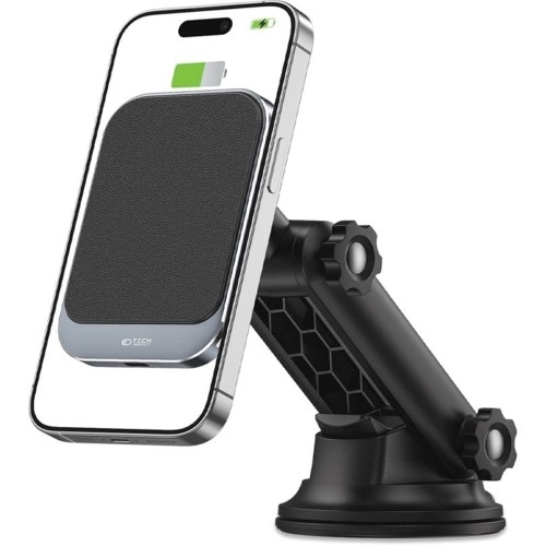 Image of Uchwyt na telefon z ładowaniem indukcyjnym Tech-Protect MM15W-V2 magnetic MagSafe dashboard car mount, czarne