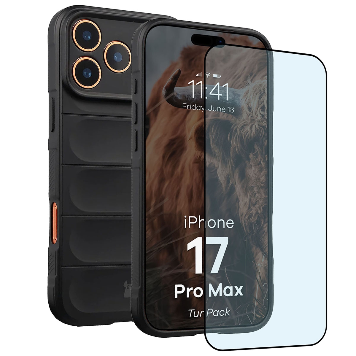 Pancerne etui + szkło hartowane Bizon Tur Pack do iPhone 17 Pro Max, czarne