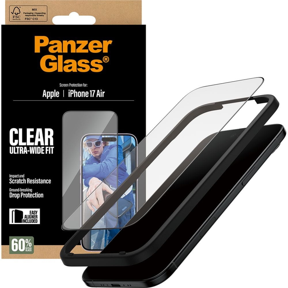 OUTLET: Szkło hartowane z aplikatorem PanzerGlass Ultra-Wide Fit do iPhone Air, przezroczyste z czarną ramką