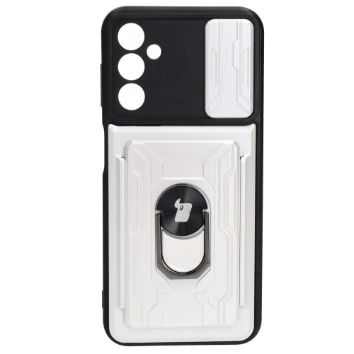 Image of Etui Bizon Case Camshield Card Slot Ring do Galaxy A14 4G/5G, białe
