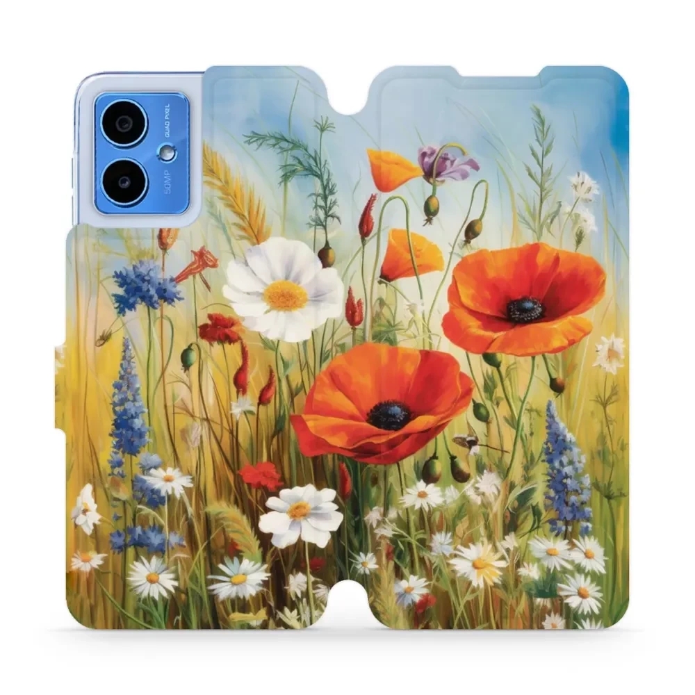 Etui z klapką do Motorola Moto G14, Mobiwear Book, łąkowe kwiaty