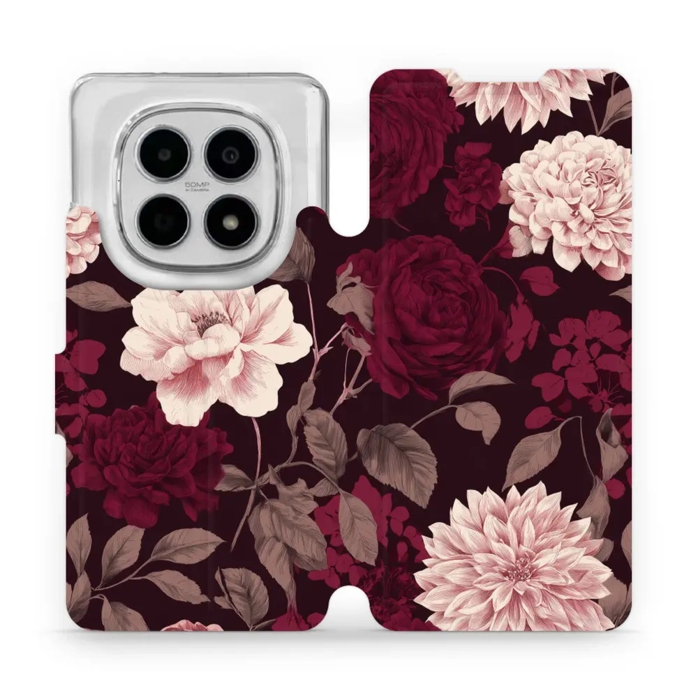 Etui z klapką do Xiaomi POCO M8 5G, Mobiwear Book, wino i dalie