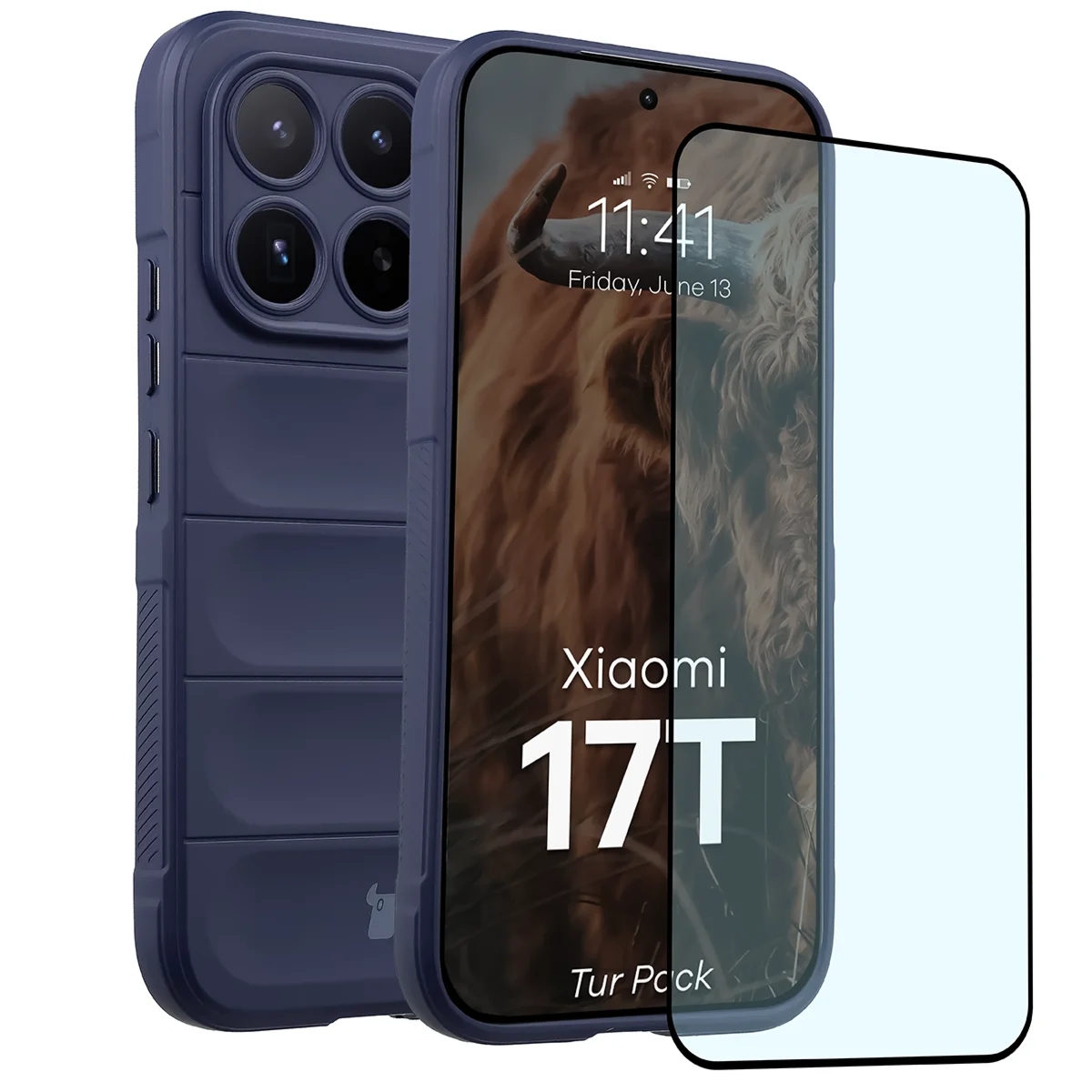 Pancerne etui + szkło hartowane Bizon Tur Pack do Xiaomi 17T, granatowe
