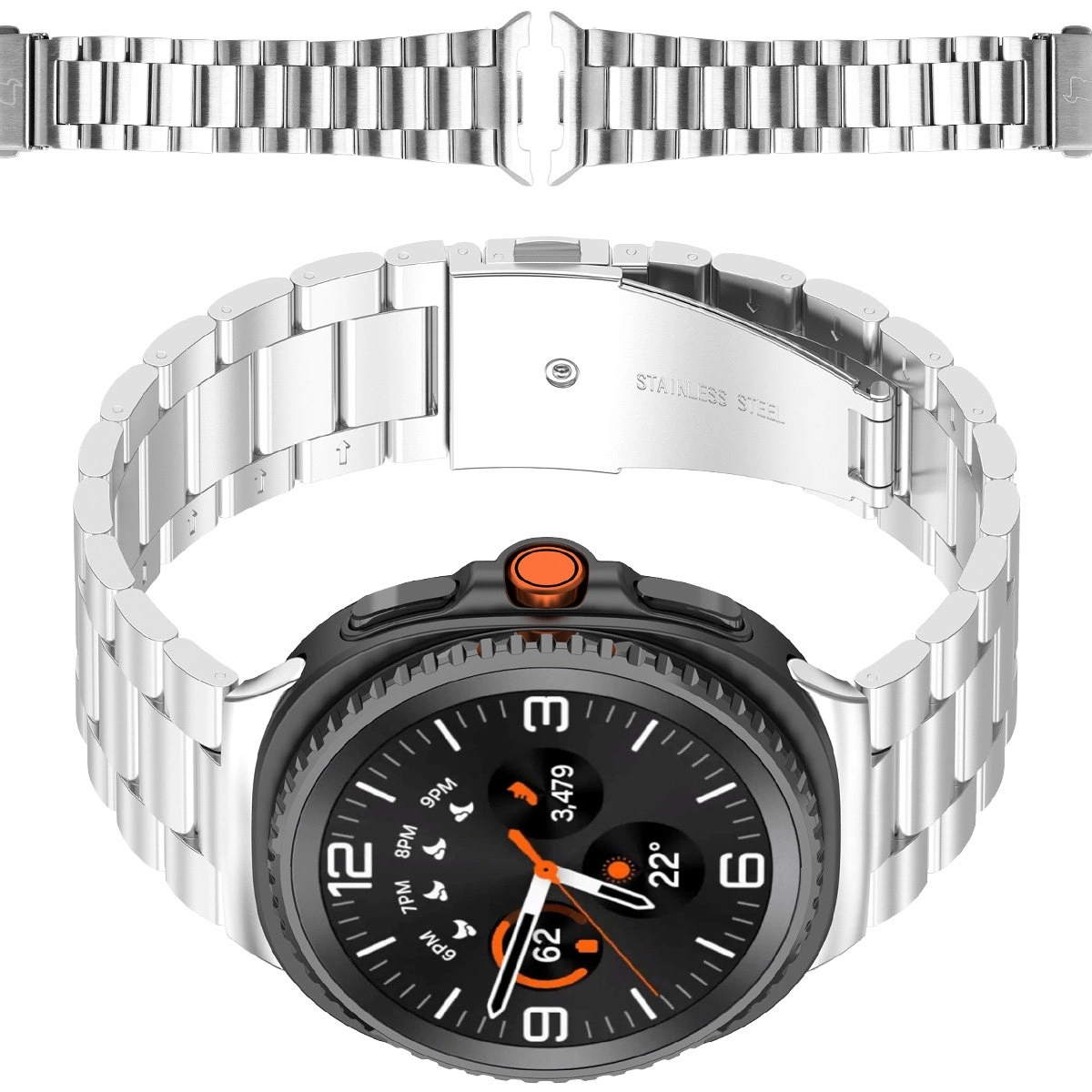 Image of Pasek ze stali nierdzewnej Bizon Strap Watch Aura do Samsung Galaxy Watch 8 40 mm / 44 mm / 8 Classic 46 mm, srebrny