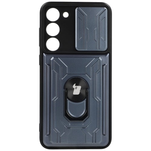 Image of Etui Bizon Case Camshield Card Slot Ring do Galaxy S23 Plus, szare