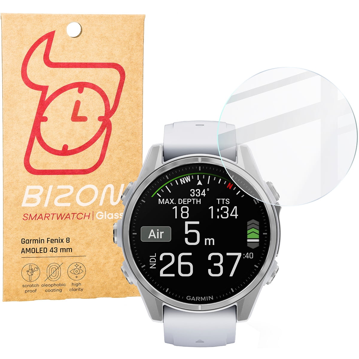 Image of Szkło hartowane na ekran Bizon Glass Watch Clear do Garmin Fenix 8 AMOLED 43 mm
