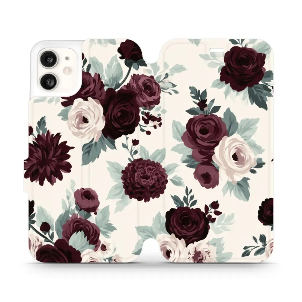 Etui z klapką do iPhone 11, Mobiwear Book, róże z szałwią na kremie