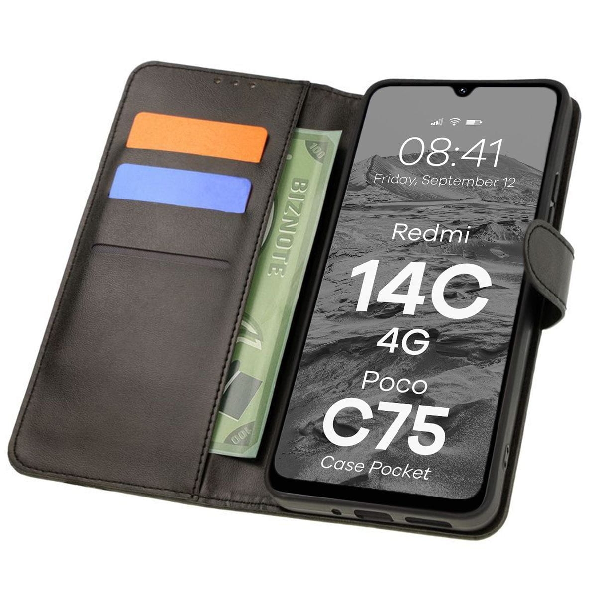 Image of Etui z klapką Bizon Case Pocket do Xiaomi Redmi 14C 4G / POCO C75, czarne