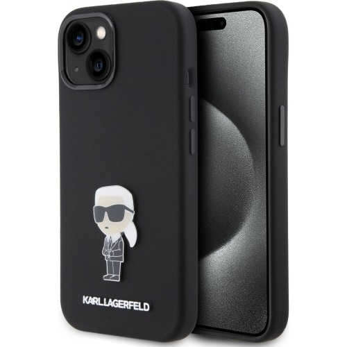 Image of Etui Karl Lagerfeld Silicone Ikonik Metal Pin do iPhone 15, czarne