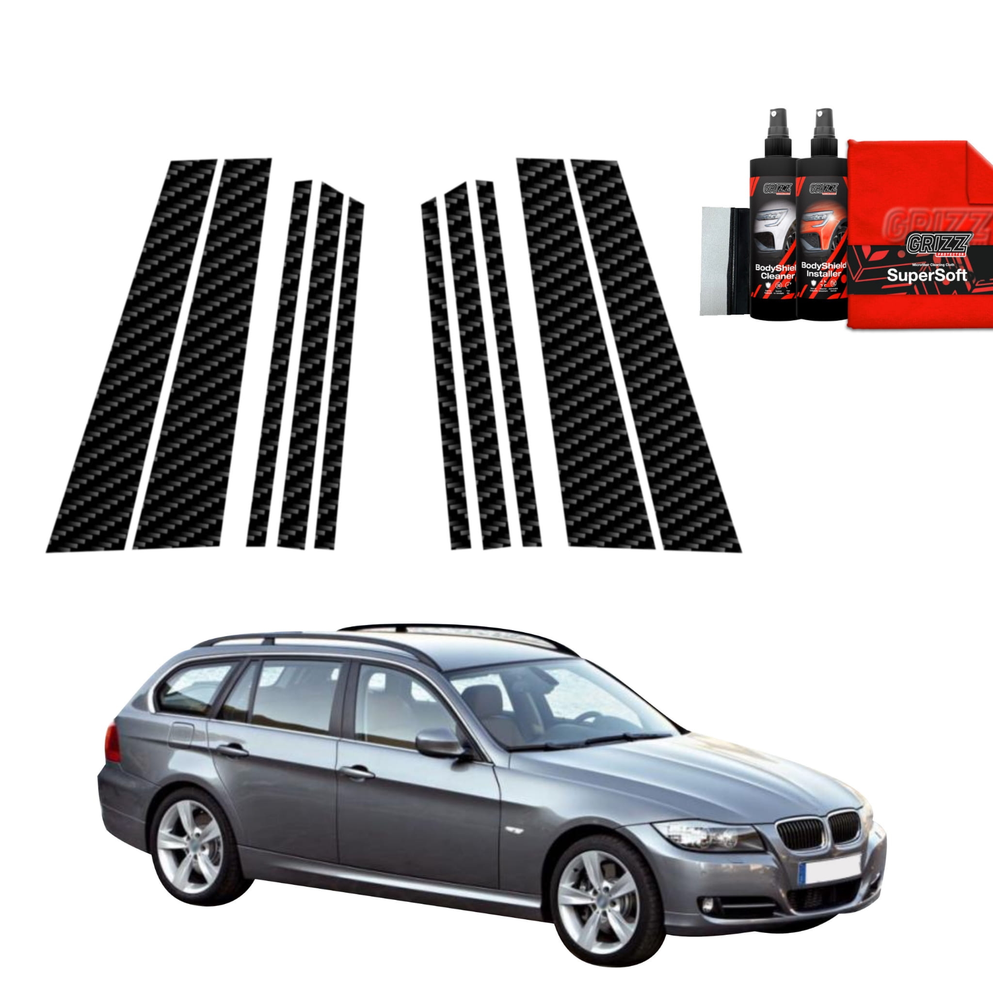 10w1 Folia karbonowa Grizz Protector na słupki do BMW 3 E91 Kombi Pre-LCI (2004-2008)