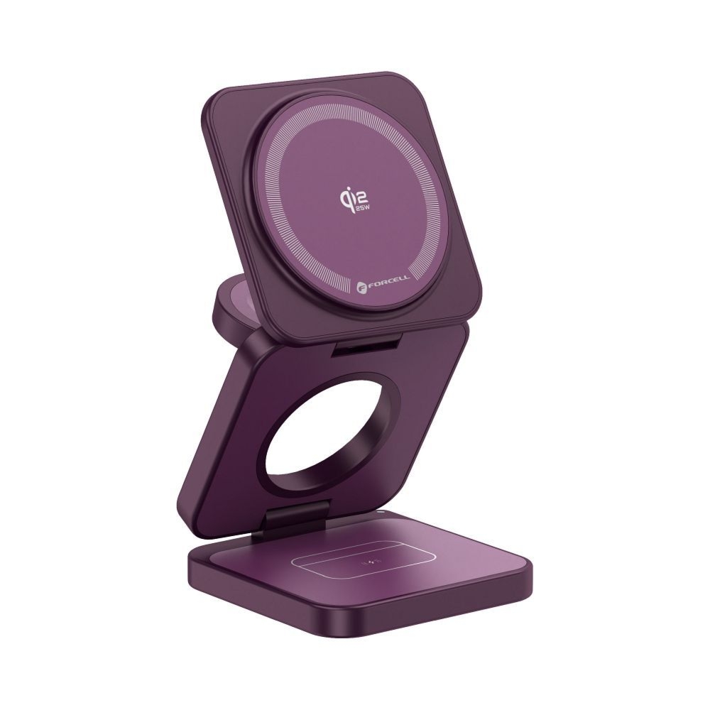 Ładowarka indukcyjna 3w1 Forcell F-Energy AluFold Pro, Qi2.2 do MagSafe, 25W, burgundowa