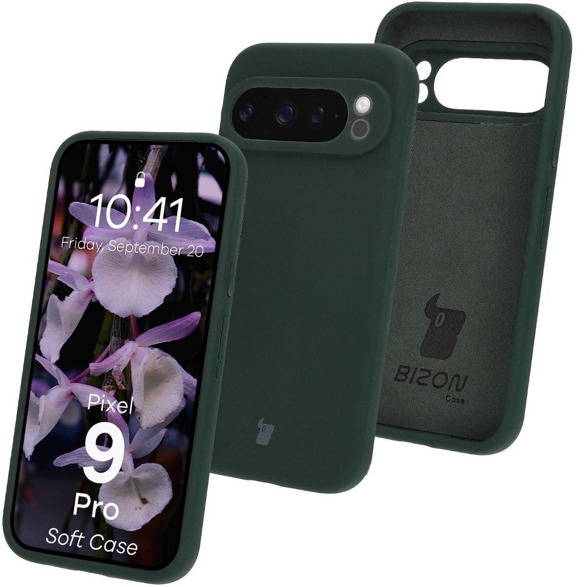 Image of Silikonowe etui Bizon Soft Case do Google Pixel 9 Pro, ciemnozielone