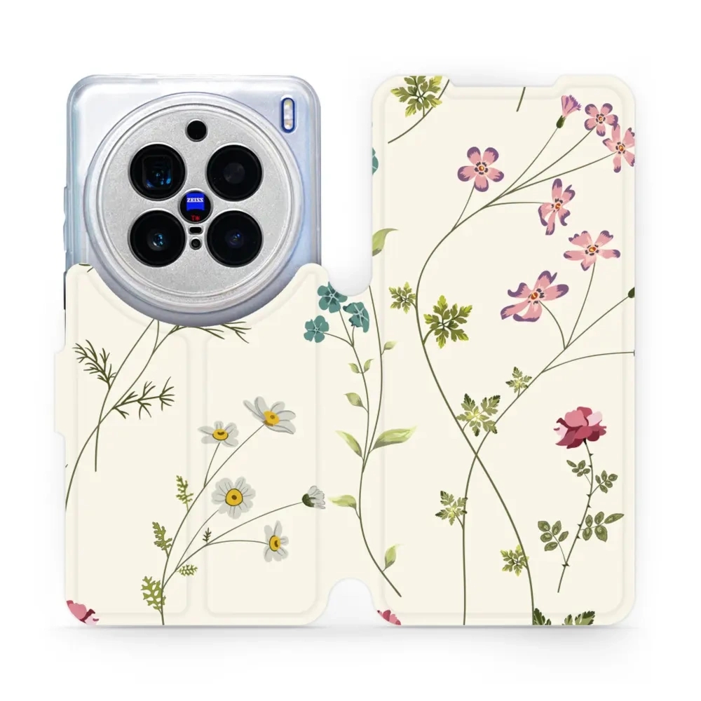 Etui z klapką do Vivo X200 Pro, Mobiwear Book, polne kwiaty