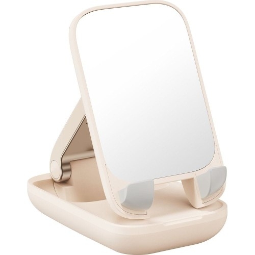 Image of Uchwyt, podstawka, stojak biurkowy Baseus Seashell na telefon z lusterkiem, beżowy