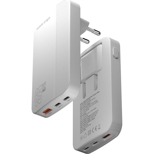Image of Ładowarka sieciowa GaN Mobile Origin Slim Charger 65W 2x USB-C PD / 1x USB-A QC, biała