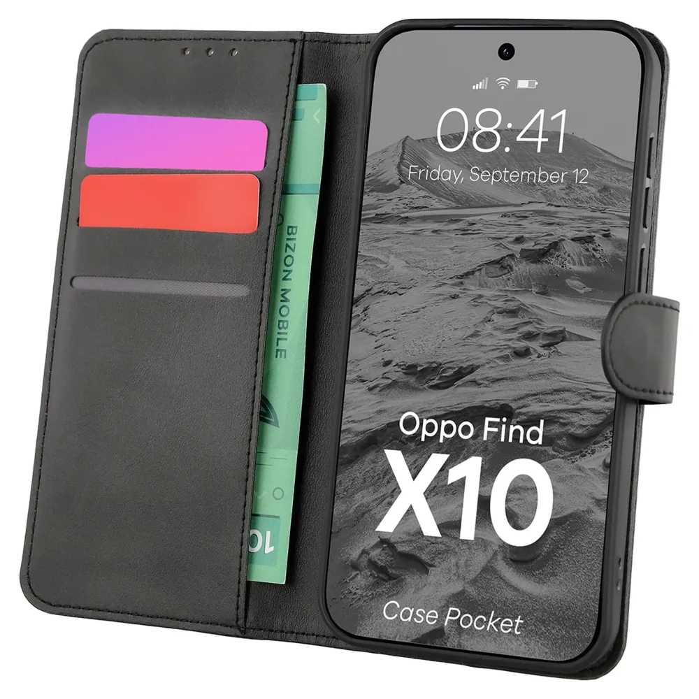Etui z klapką Bizon Case Pocket do OPPO Find X10, czarne