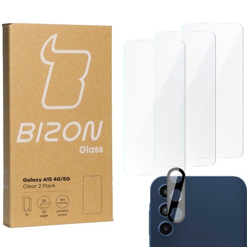 Image of 3x Szkło + szybka na aparat BIZON Clear 2 Pack do Galaxy A15 4G/5G